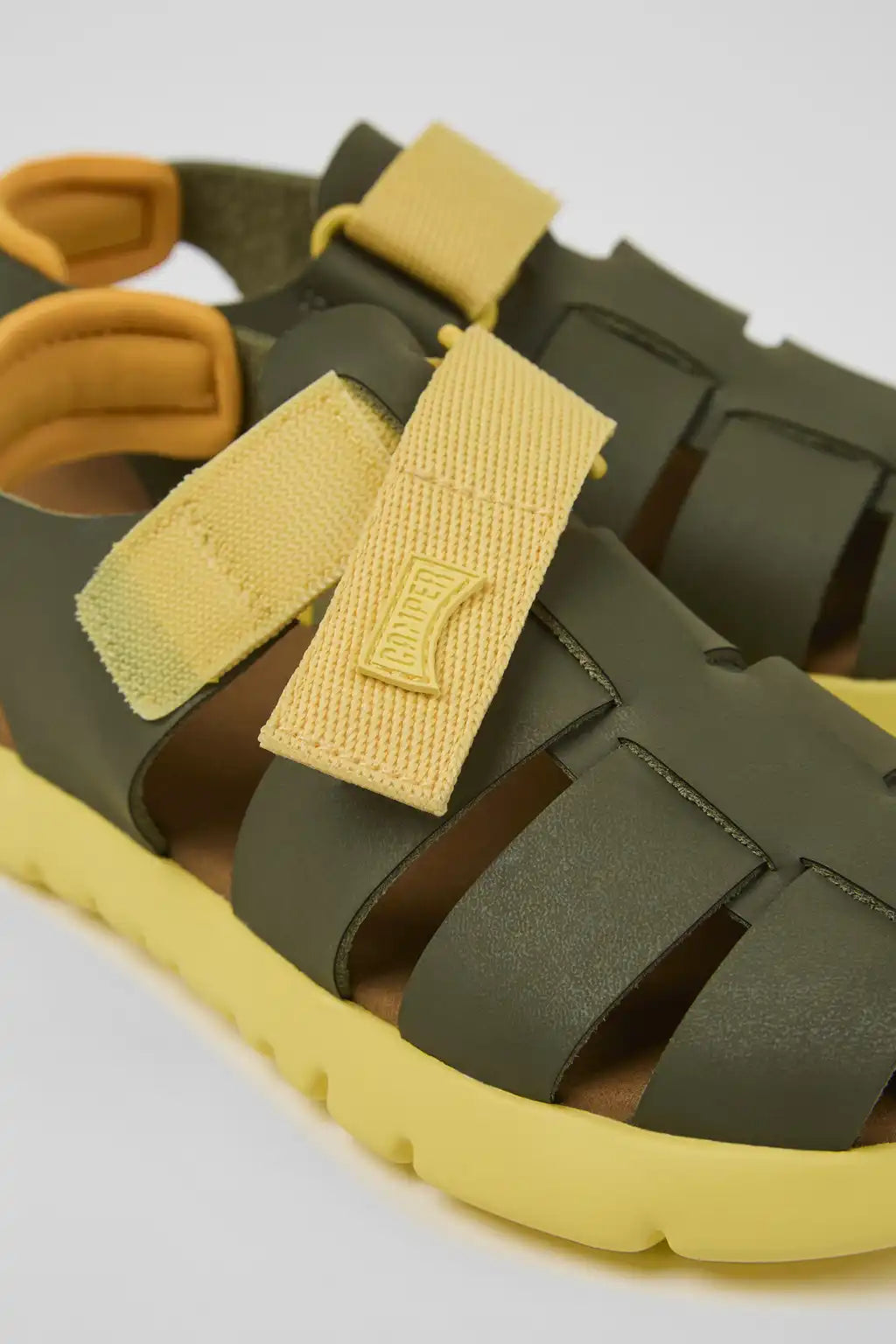 Oruga Blue Leather and Textile Closed Sandals for kids.