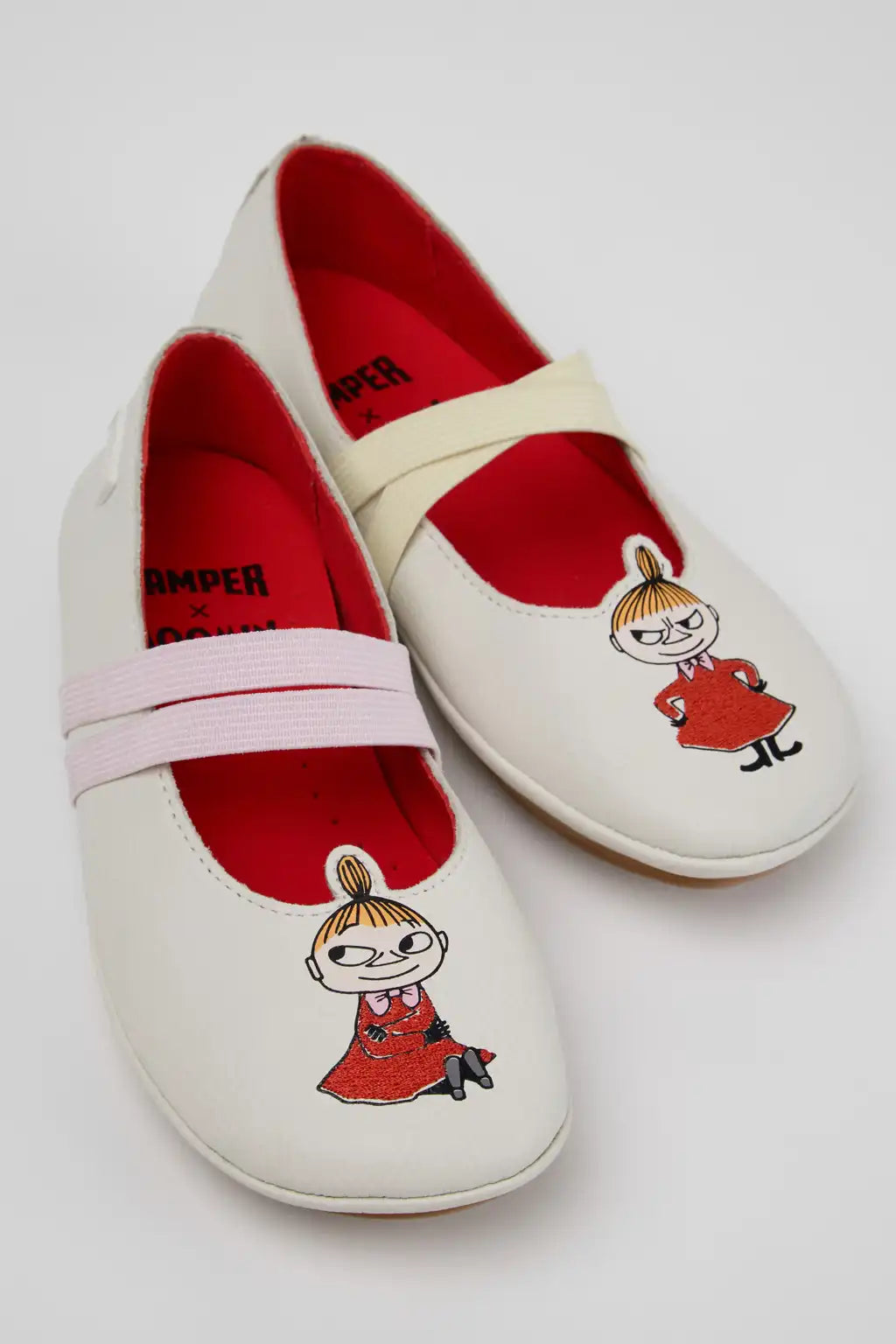 Camper x Moomin White Leather Ballerinas for Kids.