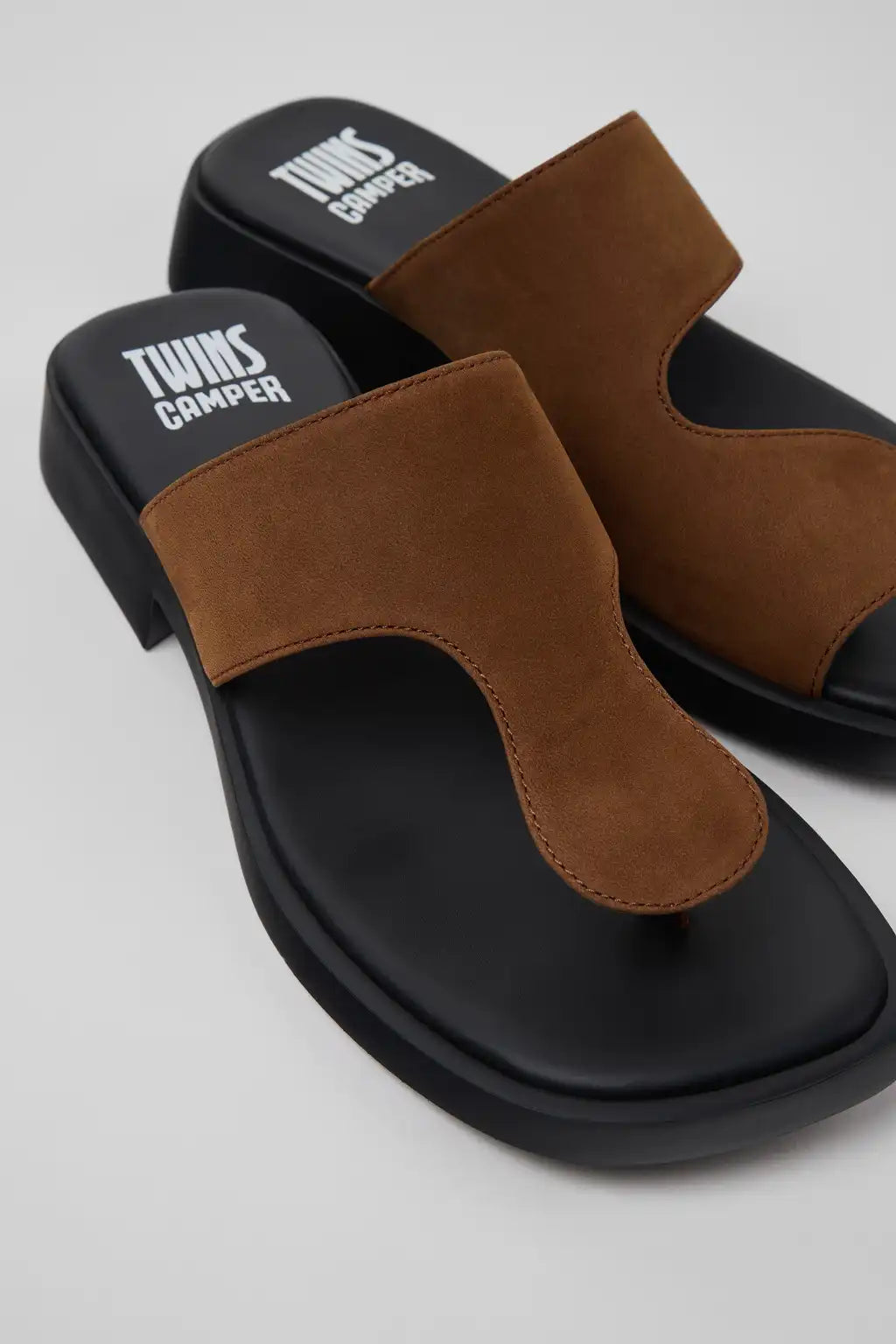 Twins Black Leather Sandals for Women.