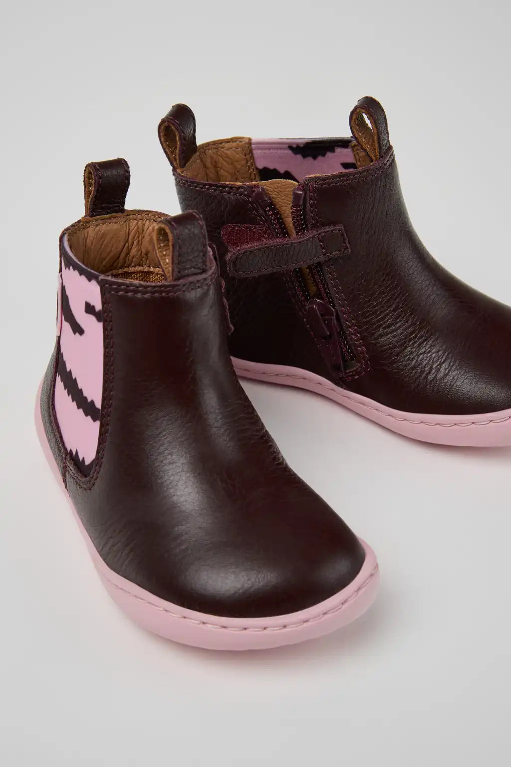 Twins Burgundy Leather Ankle Boots for Kids.