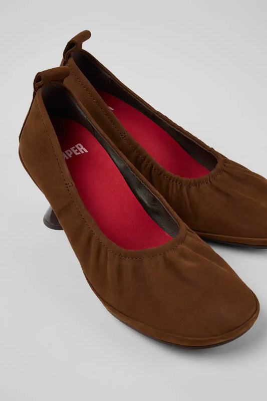 Right Left Brown Nubuck Ballerinas for Women.