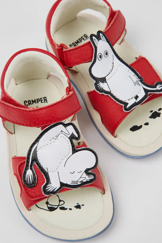 Camper x Moomin Red Leather Sandals for Kids.