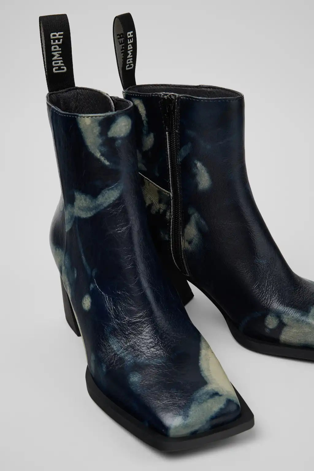 Karole Black and Gray Leather Ankle Boots for Women.