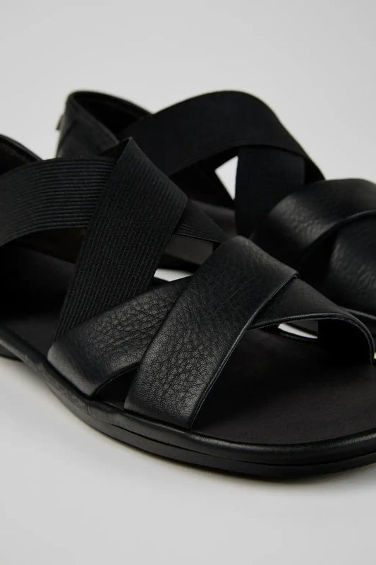 Right Black Leather and Textile Sandals for Women.