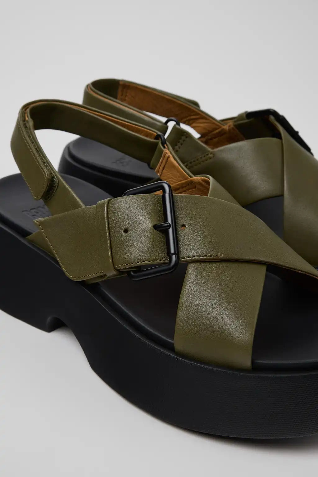 Tasha Black Leather Sandals for Women.