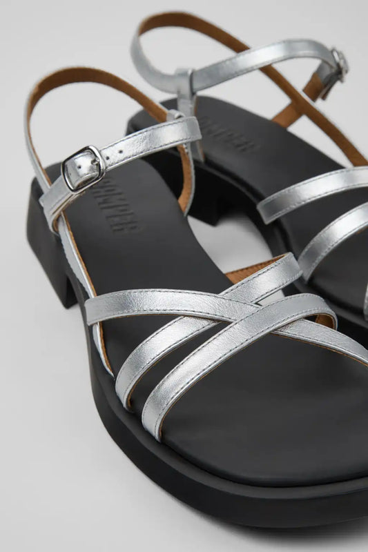 Dana Silver Leather Sandals for Women.