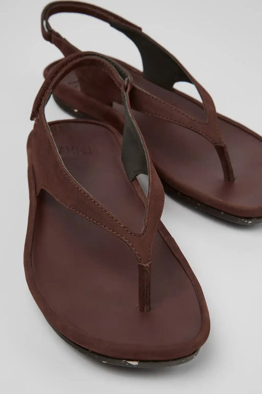 Right Isla Brown Nubuck Leather Sandals for Women.