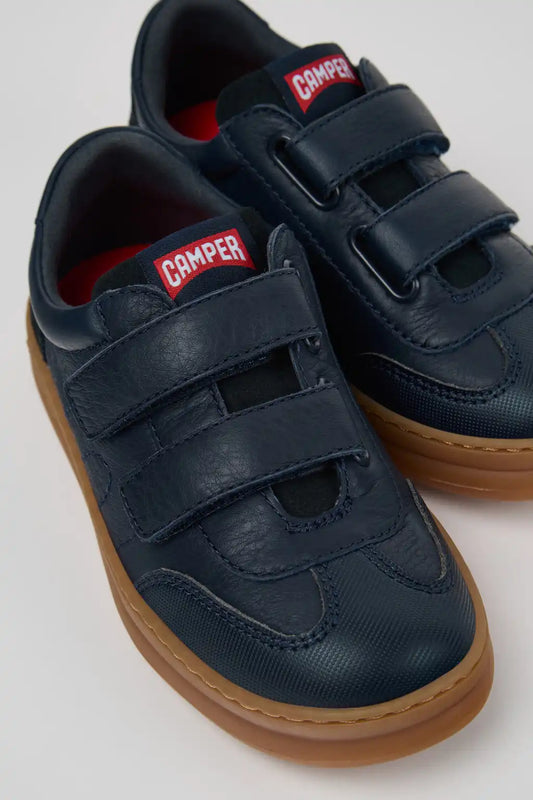 Runner Blue Leather and Nubuck Sneakers for Children.