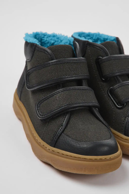 Kiddo Gray leather and textile ankle boots for kids