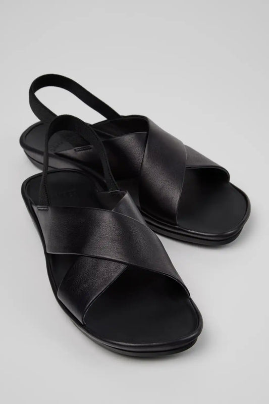 Right Isla Black Leather Sandals for Women.