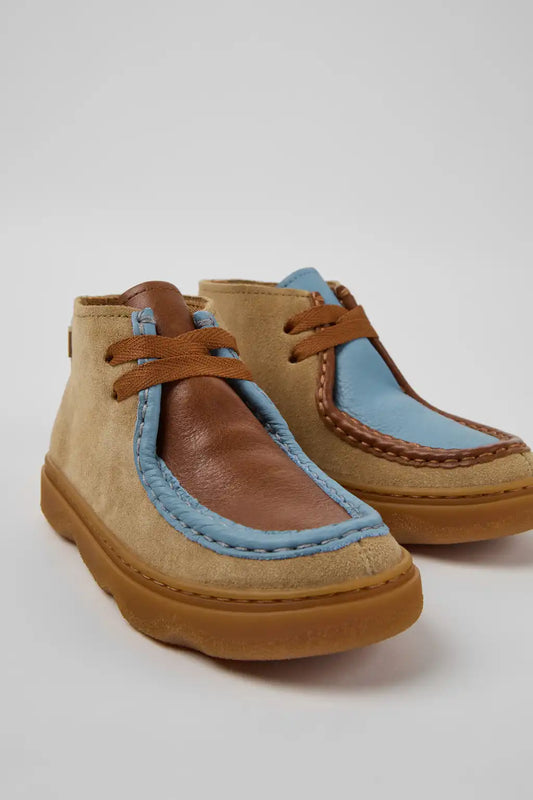 Twins Brown Suede and Leather Ankle Boots for Children.