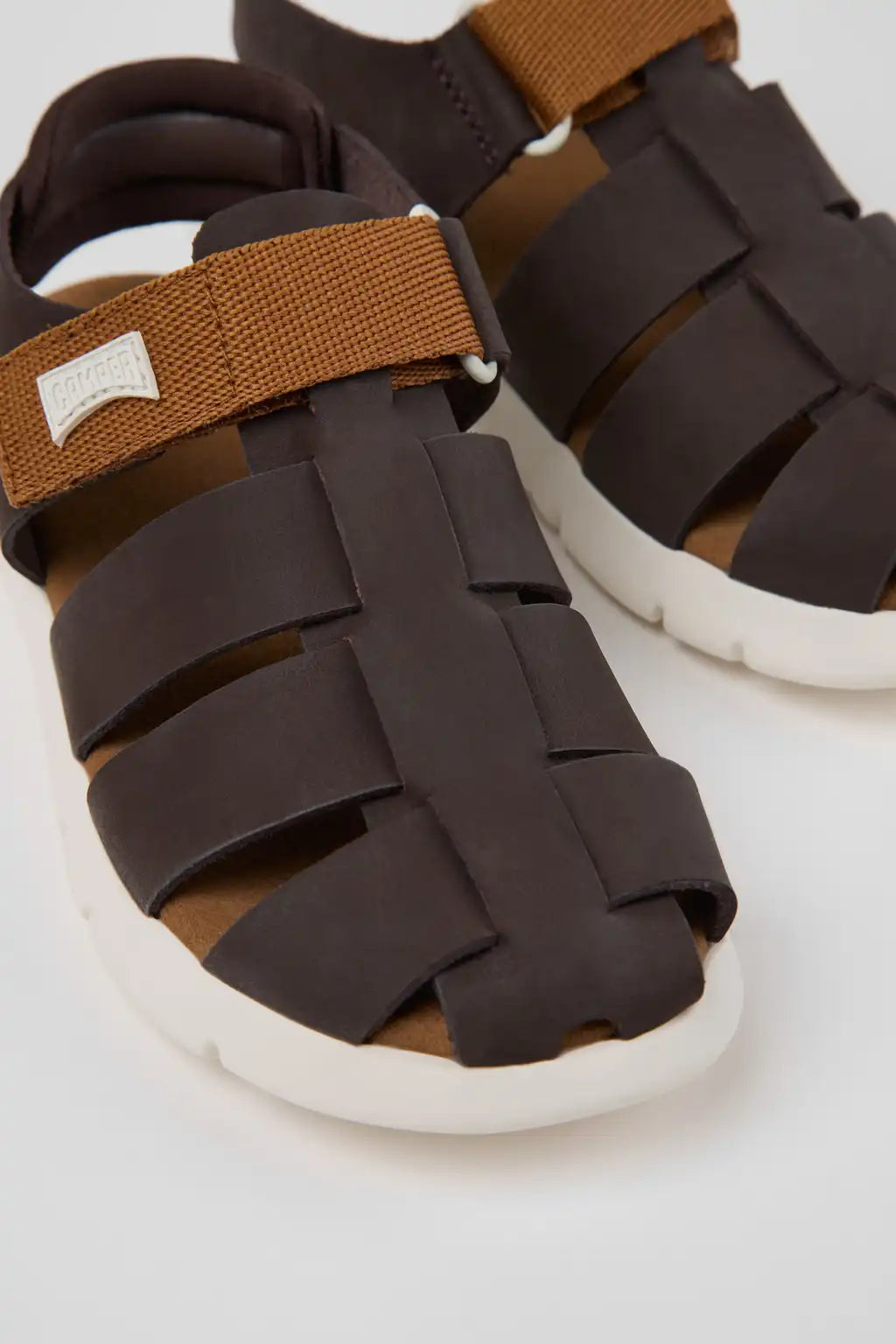 Oruga Blue Leather and Textile Closed Sandals for kids.