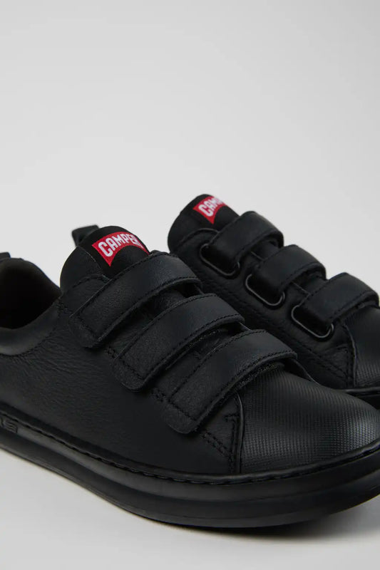 Runner Black Leather and Textile Sneakers for Children.