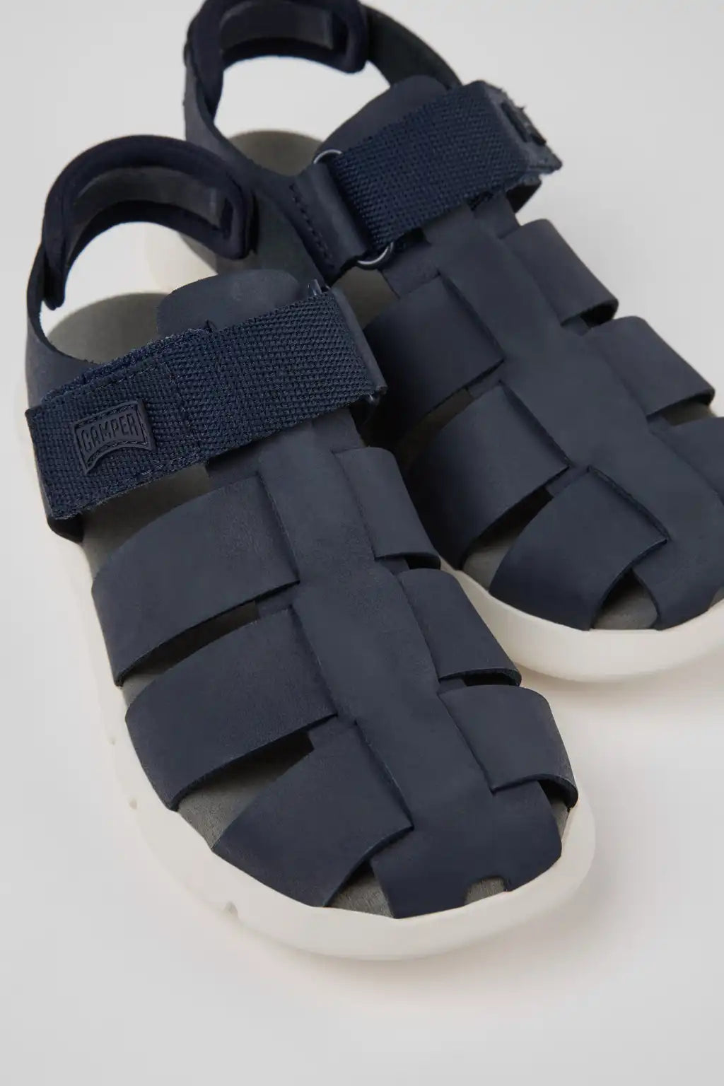 Oruga Blue Leather and Textile Closed Sandals for kids.
