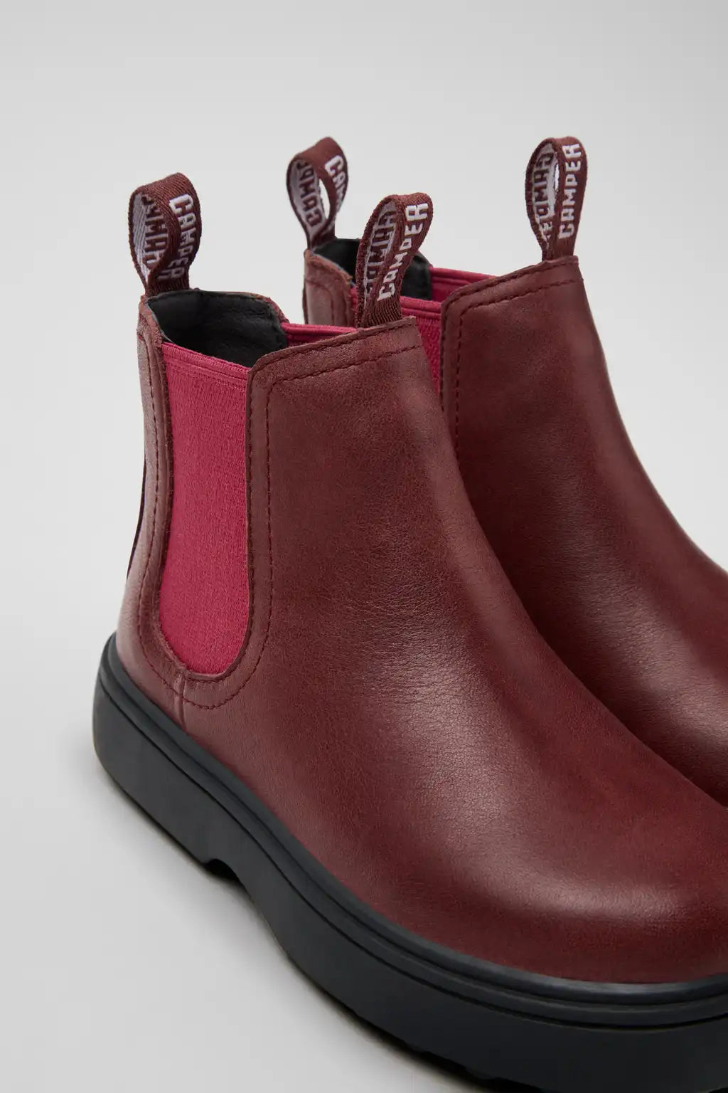 Norte Burgundy Leather Ankle Boots for Children.