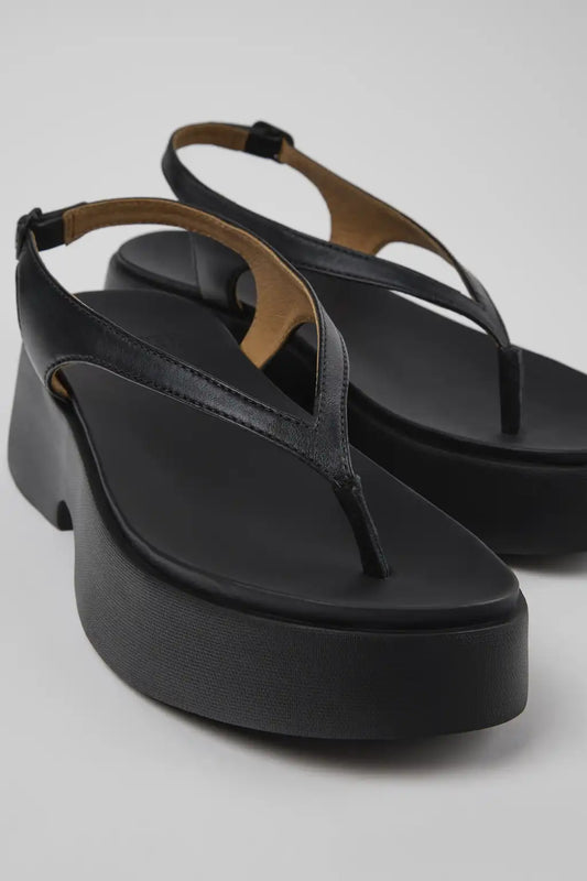 Tasha Black Leather Sandals for Women.