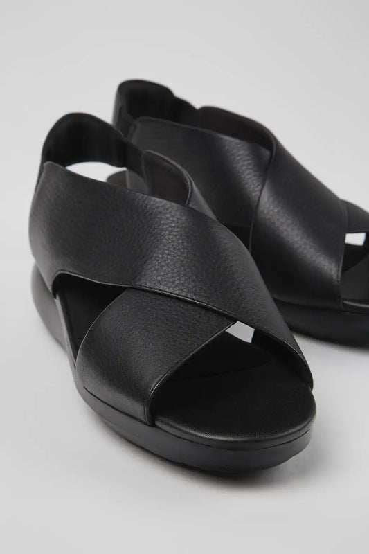Balloon Black Leather Sandals for Women.