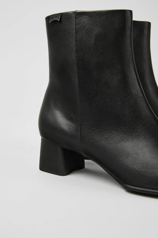 Katie Black Leather Ankle Boots for Women.