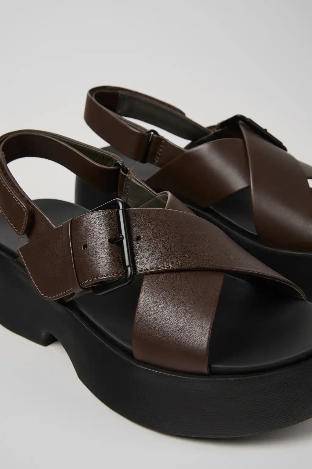 Tasha Black Leather Sandals for Women.
