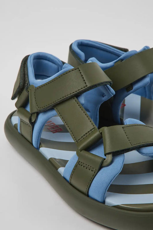 Pelotas Flota Green and blue leather and textile sandals for women