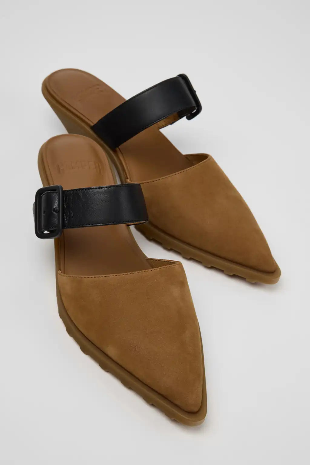 Anita Black Leather Semi-Open Shoes for Women.
