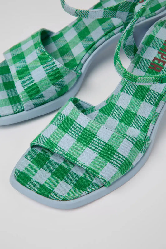 Meda Blue and green recycled cotton sandals for women