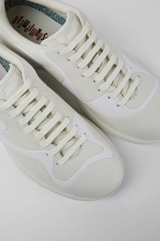 Twins Cream and white leather lace-up sneakers