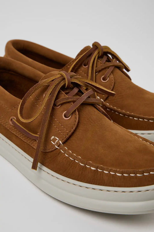 Runner Brown Nubuck Leather Nautical Moccasins for Men.