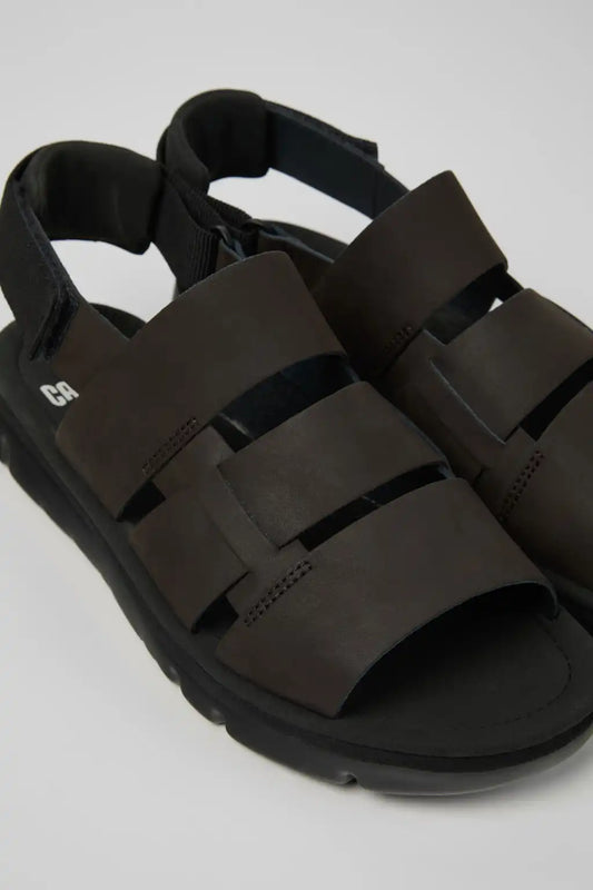 Oruga Brown Leather and Textile Sandals for Men.
