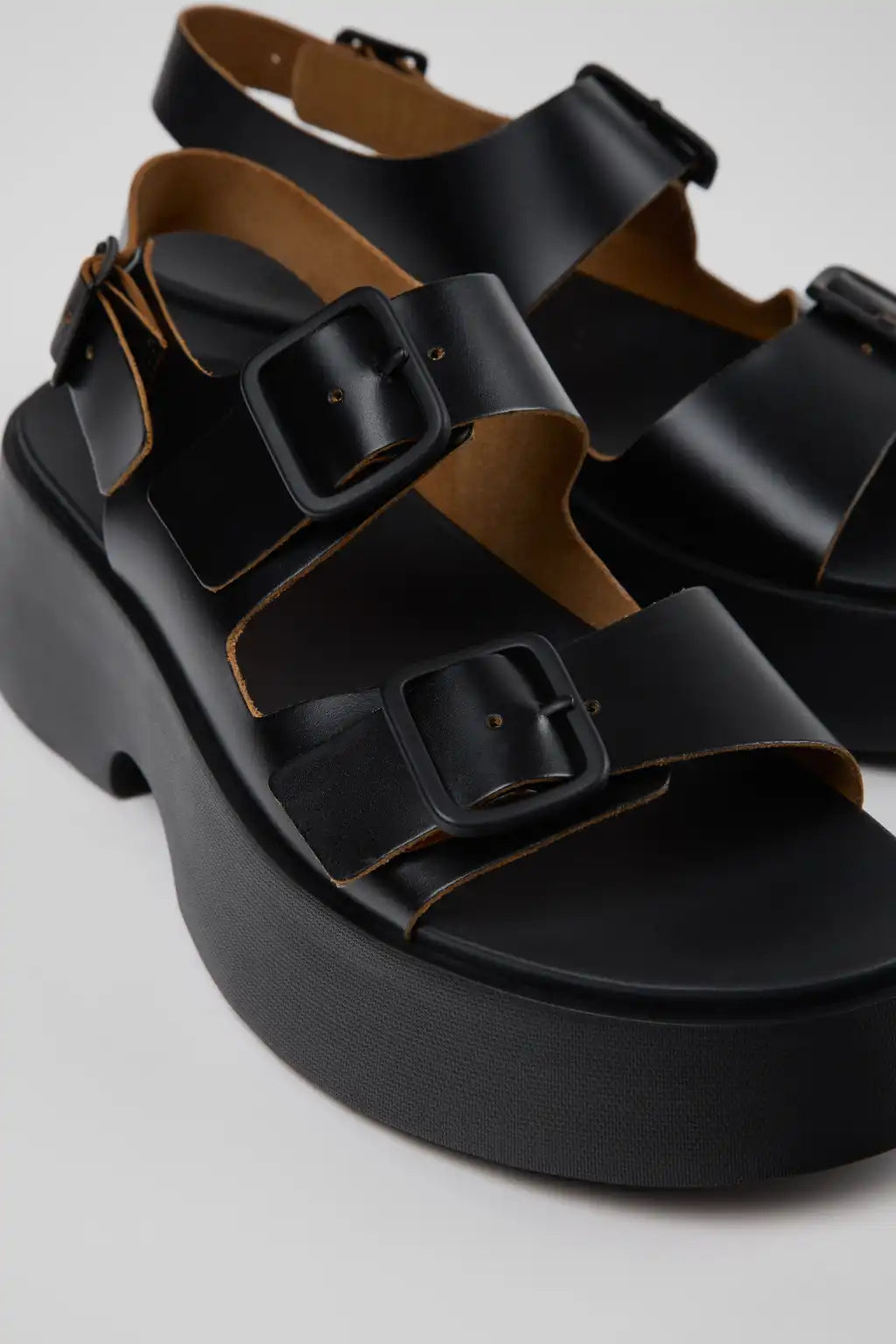 Tasha Black Leather Sandals for Women.