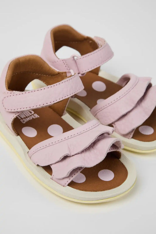 Twins Pink Leather Sandals for kids.