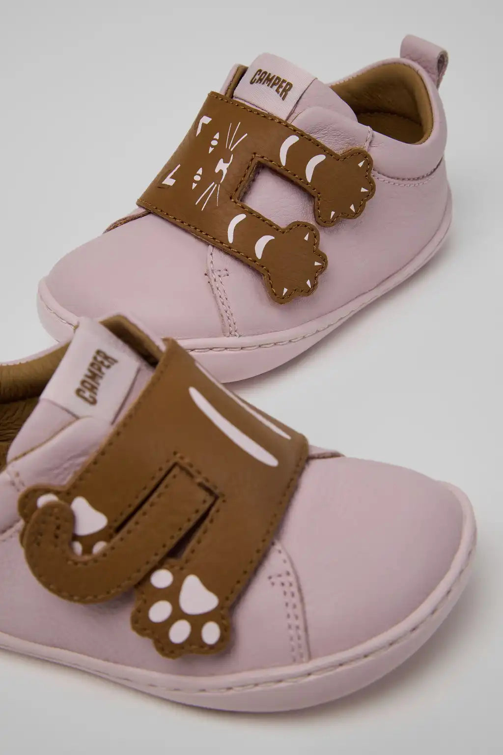 Twins Pink and Brown Leather Sneakers for Children.