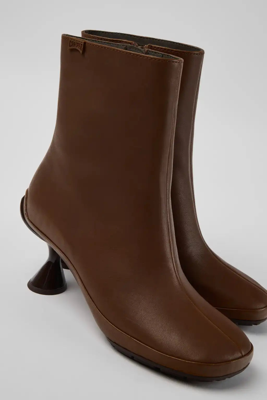 Right Left Brown Leather Ankle Boots for Women.