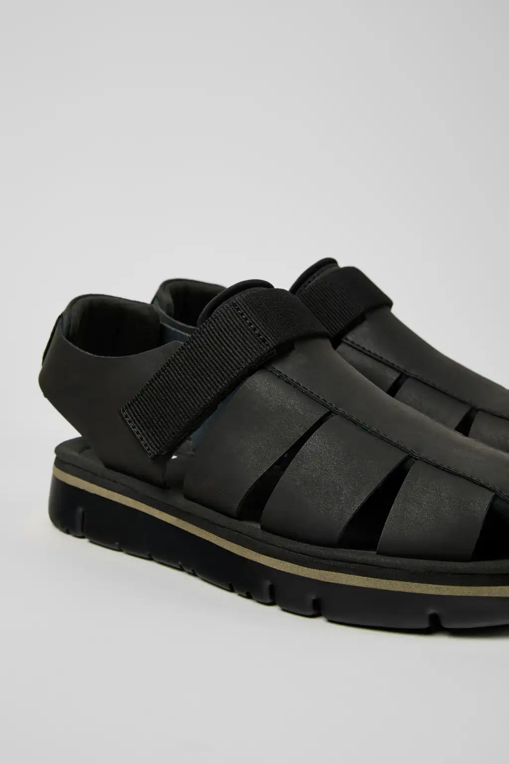 Oruga Black Leather and Textile Sandals for Men.
