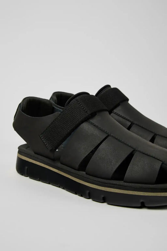 Oruga Black Leather and Textile Sandals for Men.