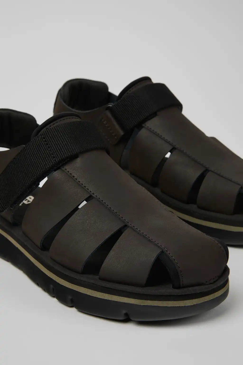 Oruga Black Leather and Textile Sandals for Men.