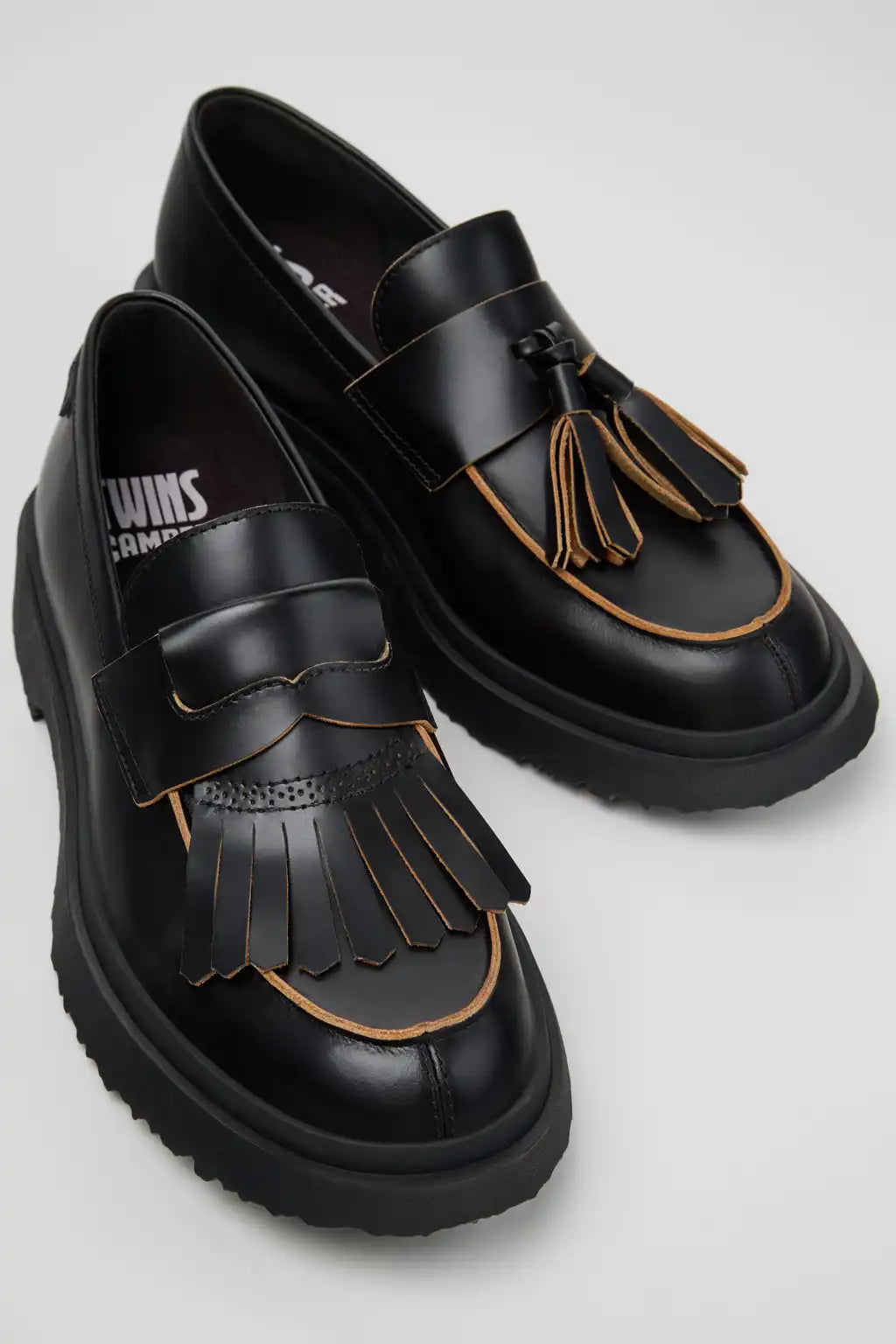 Twins Black Leather Moccasins for Women.