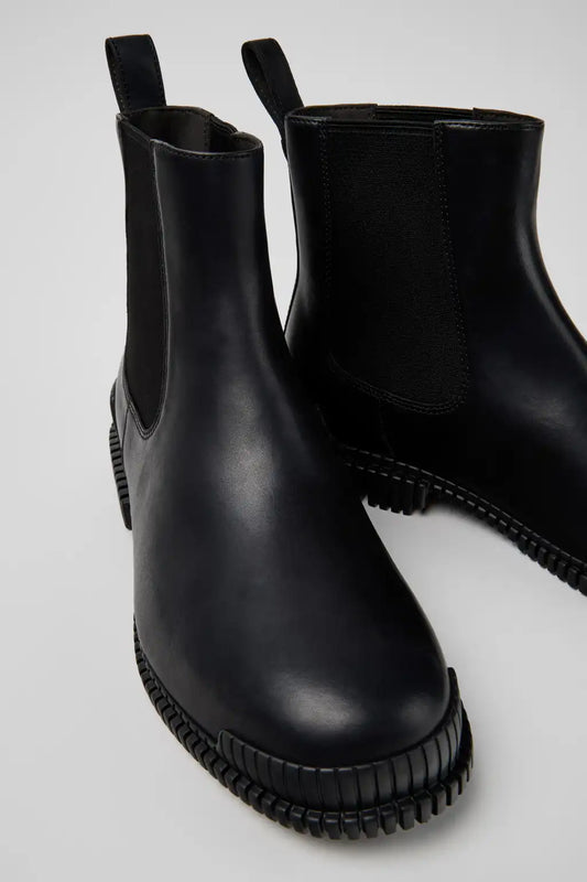 Pix Black Leather Ankle Boots for Men.