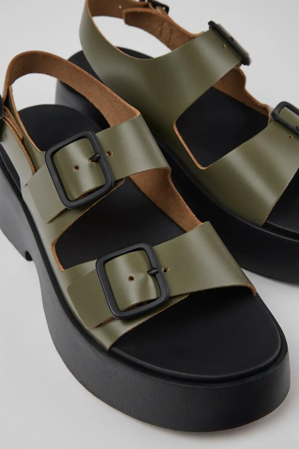 Tasha Black Leather Sandals for Women.