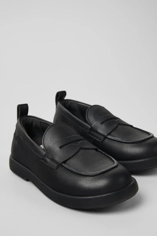 Duet Black Leather Moccasins for Children.