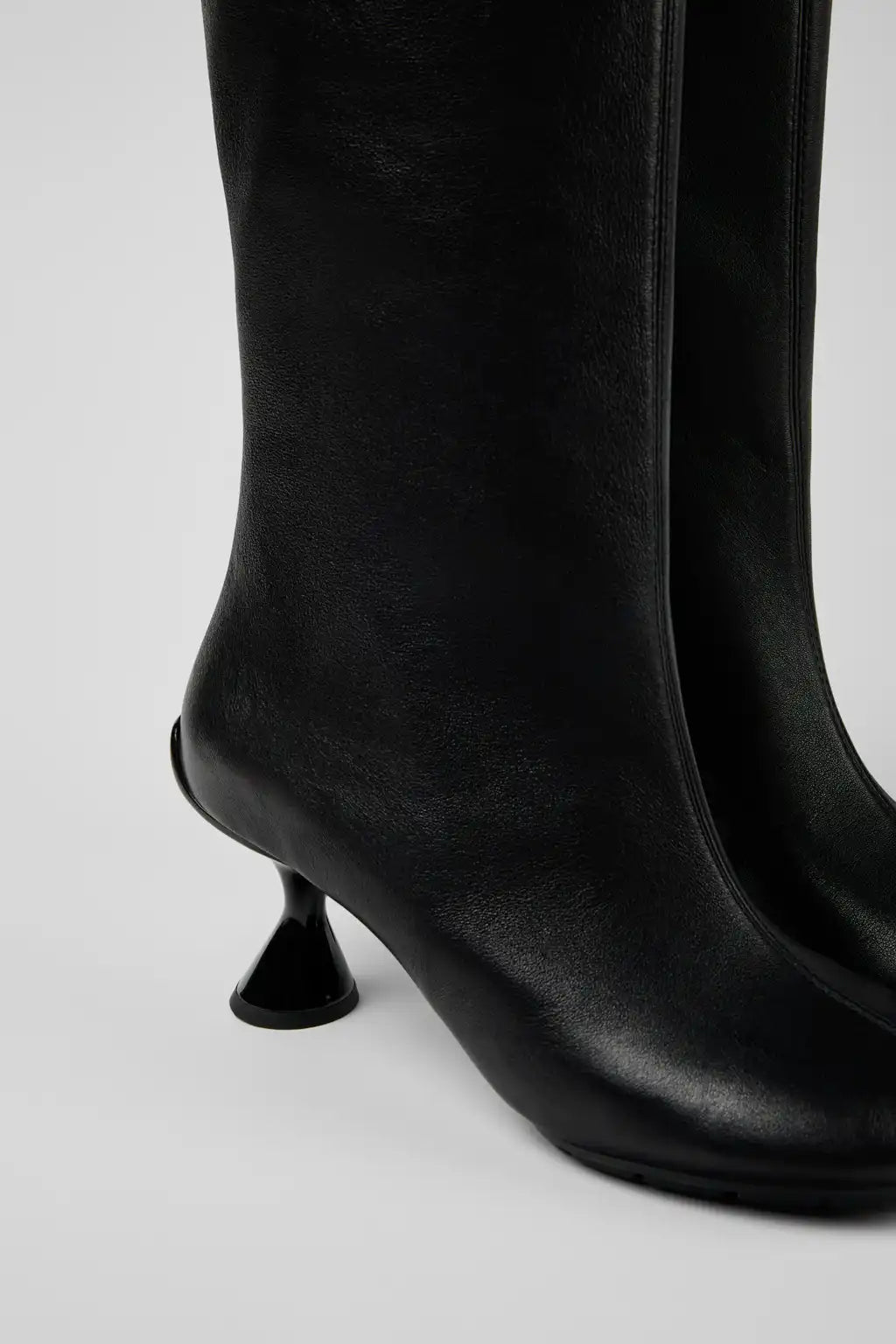Right Left Black Leather High Boots for Women.