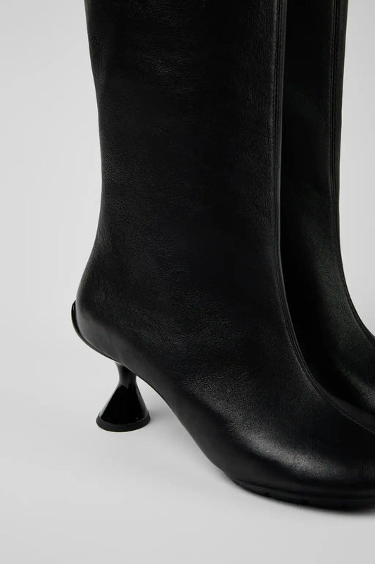 Right Left Black Leather High Boots for Women.