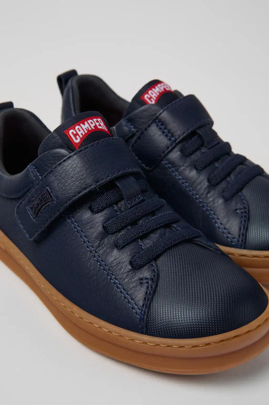 Runner Blue Leather and Textile Sneakers for Children.