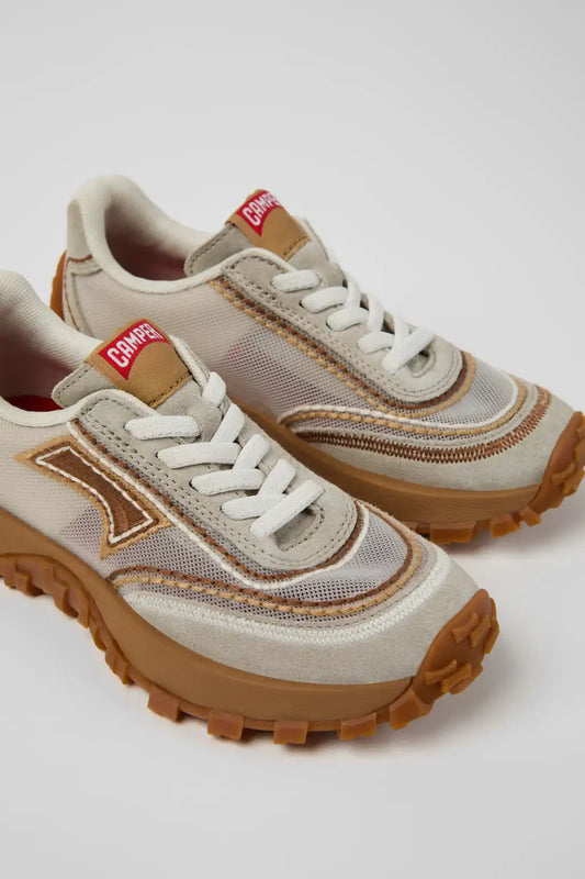 Twins Beige Textile and Nubuck Leather Sneakers for kids.