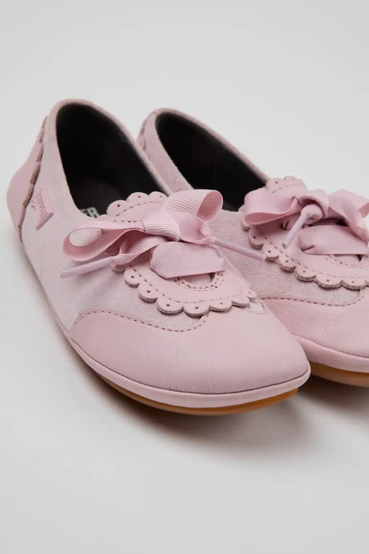 Right Pink Leather and Nubuck Ballerinas for Children.