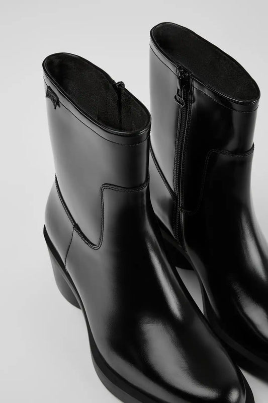 Bonnie Black leather ankle boots for women
