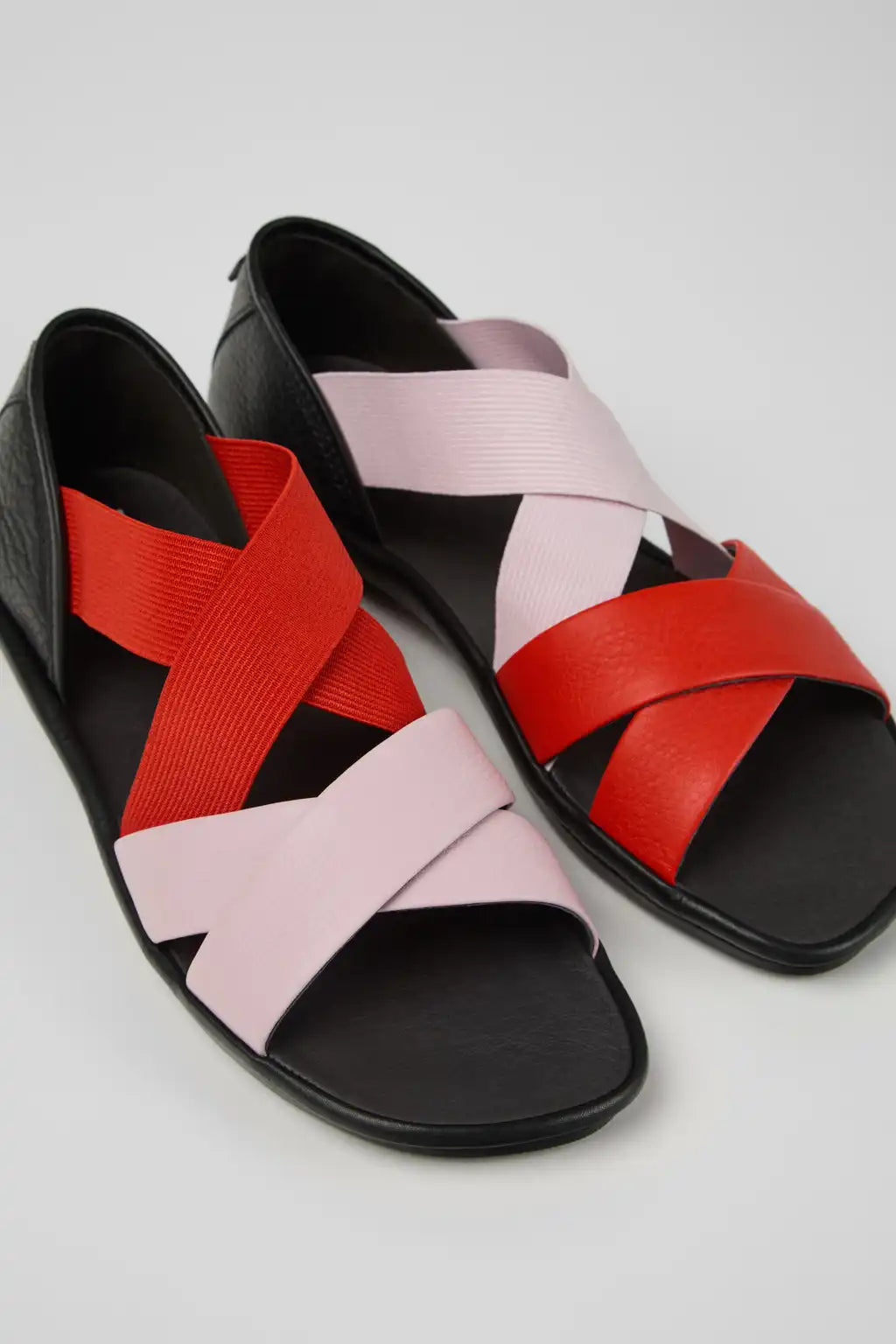 Right Black Leather and Textile Sandals for Women.