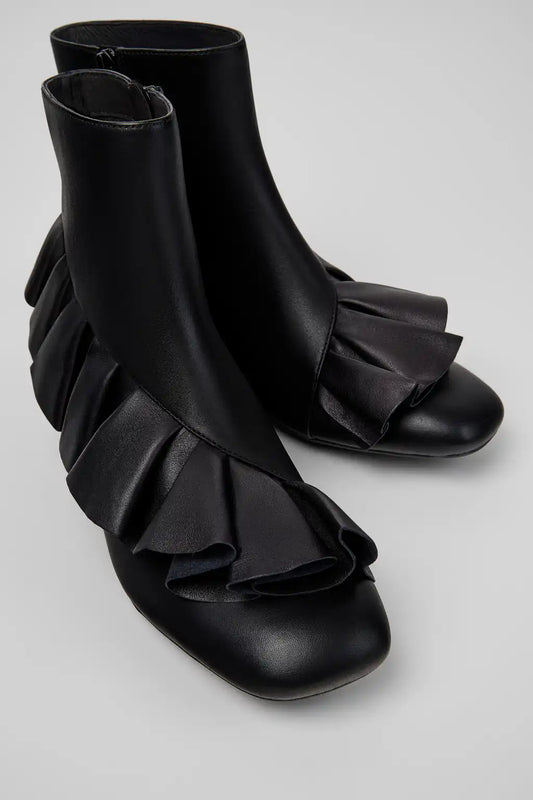 Casi Myra Black Leather Ankle Boots for Women.
