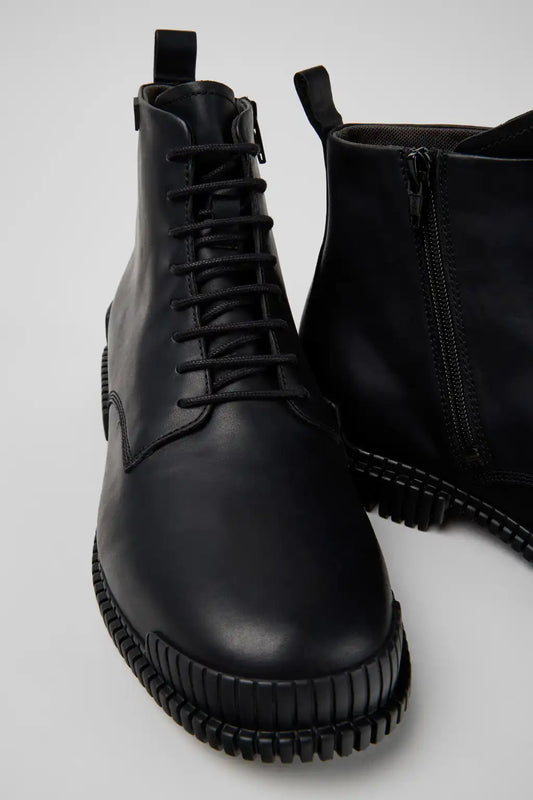 Pix Black Leather Ankle Boots for Men.