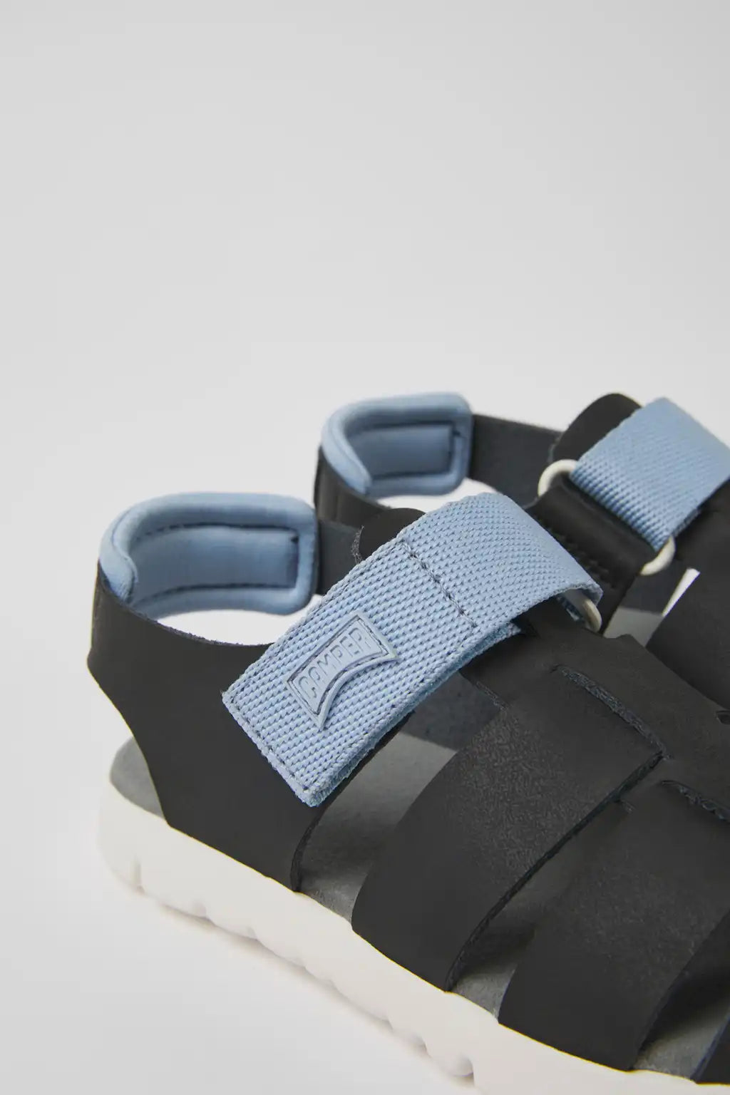 Oruga Blue Leather and Textile Closed Sandals for kids.